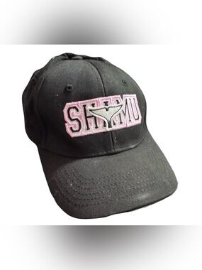 Vintage SeaWorld Shamu Youth Hat Black Pink Whale Tail Velcro Adjustable Cap